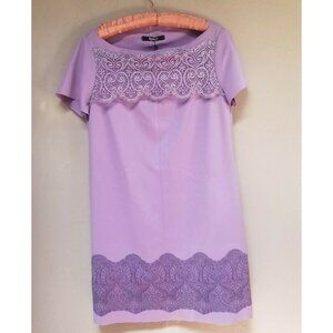New Siste's Short Sleeve Lace Shift Dress Small Lavender Made in Italy $240